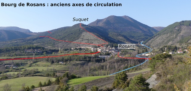 Le bourg de Rosans et les anciennes voies de circulation.