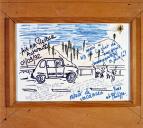 ex-voto, tableau : Voiture automobile sur le point de percuter un chien