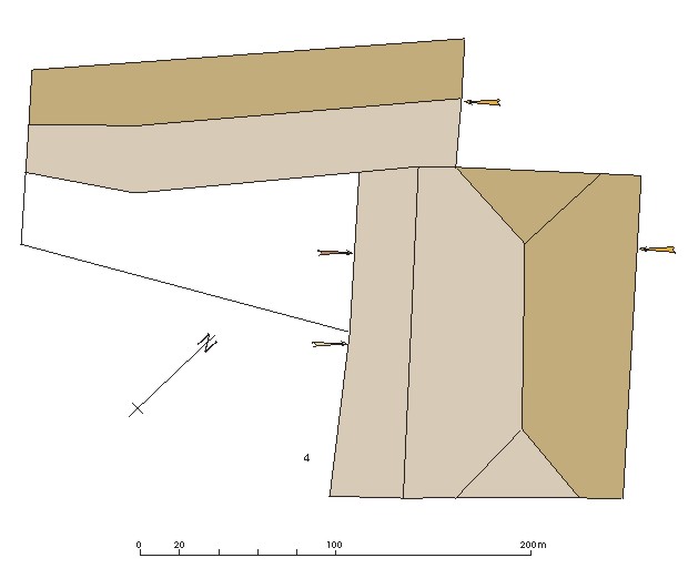 Ferme à bâtiments accolés en L au Bois du Mèle (Allos). Plan des toitures.