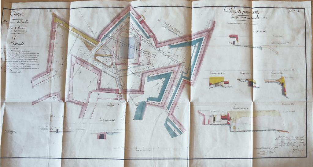 [Plan partiel du haut fort Saint Nicolas autour du nouveau magasin à poudres, projets pour 1838].