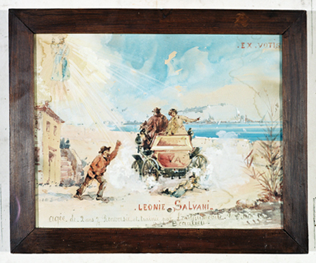 ex-voto, tableau : Enfant renversé par une voiture automobile, Léonie Salvani