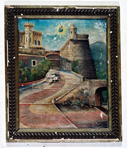 ex-voto, tableau : Piéton glissant dans un escalier du palais Grimaldi
