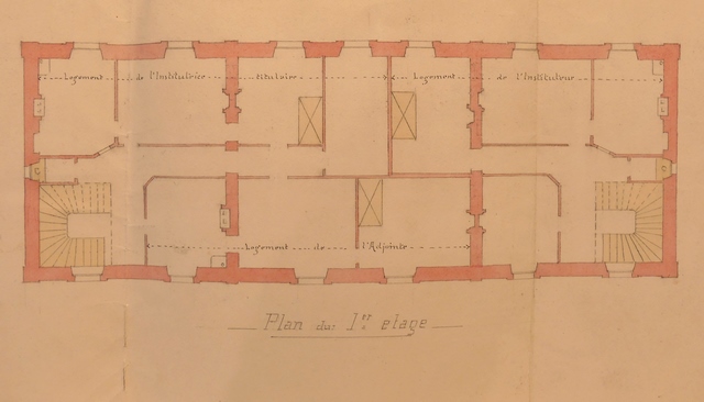 Plan du premier étage. [Echelle d'origine 1/100e, le nord est en bas, 1899.] 