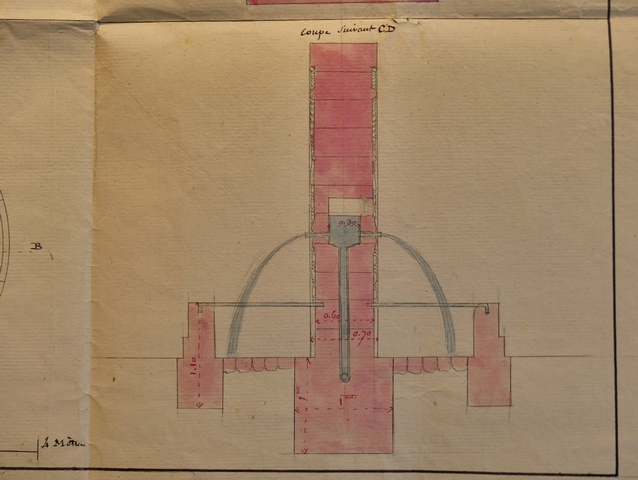 [Projet de fontaine, coupe de côté, 1805.]