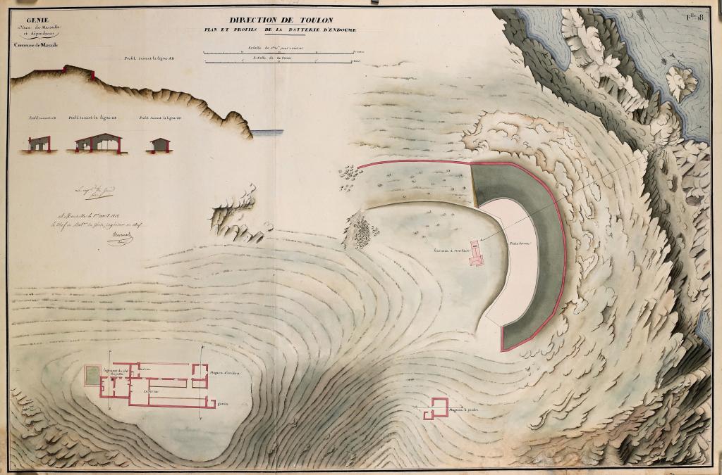 Plan et profils de la batterie d'Endoume,1818.