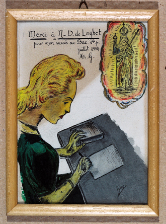 ex-voto, tableau : Jeune fille passant le baccalauréat 1954