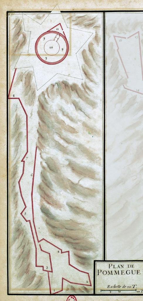 [Planche de plans des forts de Pomègues et Ratonneau], 1694. Détail : plan de Pomègues.