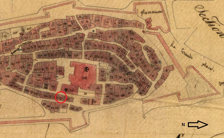 Plan de masse et de situation d'après le cadastre de 1833 (section B, parcelle 123).