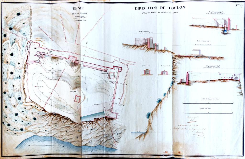 Plan et profils  du château de Cassis,1818.