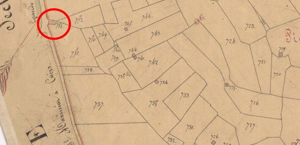 Plan de masse et de situation de la chapelle Saint-Sébastien dite ancienne chapelle d'après le cadastre de 1830 (section B4, parcelle 752).