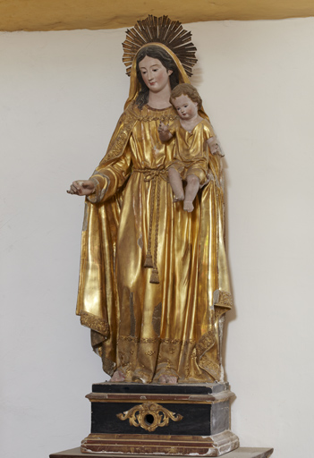 Statue-reliquaire (socle-reliquaire) : Vierge à l'Enfant