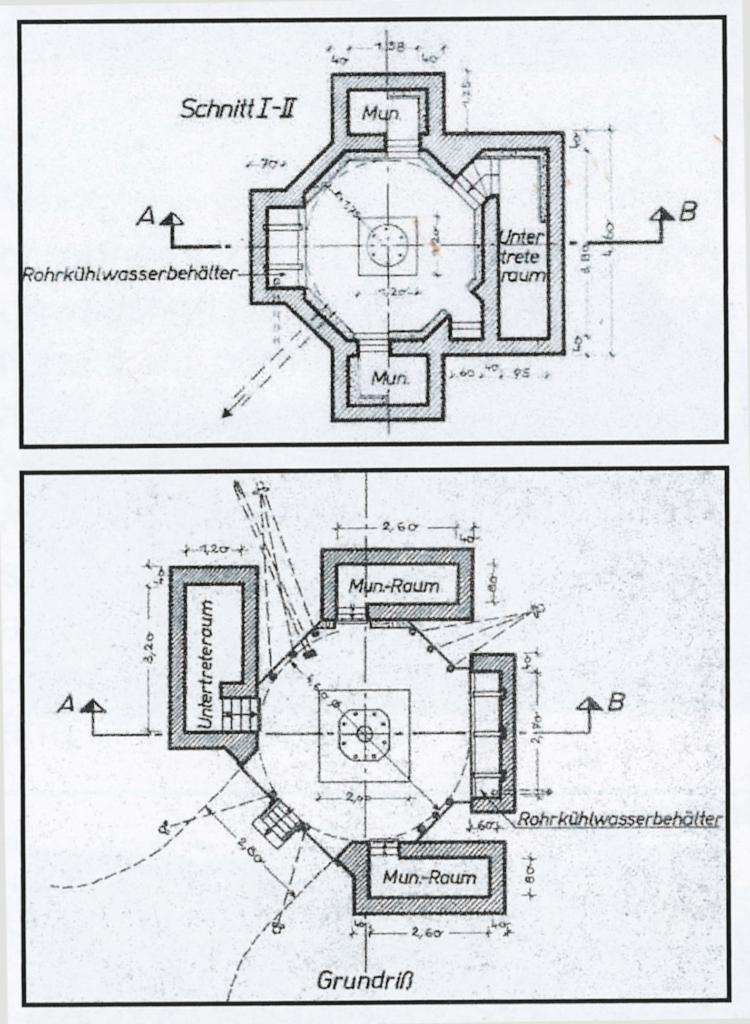 [Plans-type allemands de cuves Bh219 et BH212 pour pièces de défense aérienne].