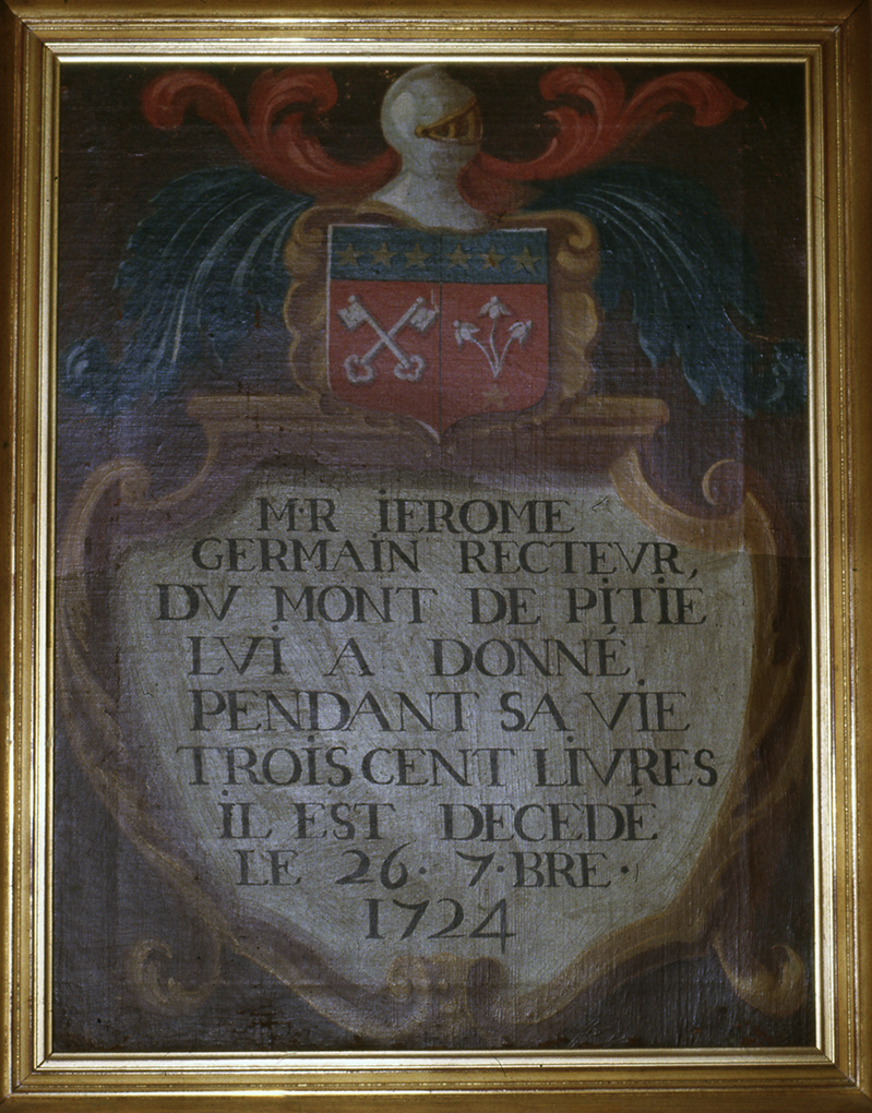 Donatif du mont de piété au nom de Jérôme Germain décédé en 1724.