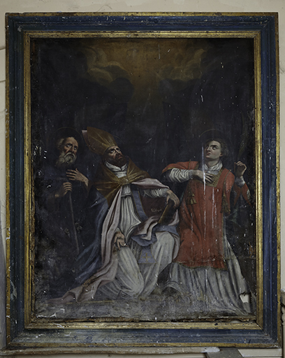 Tableau, cadre : saint Antoine, un saint évêque, saint Laurent