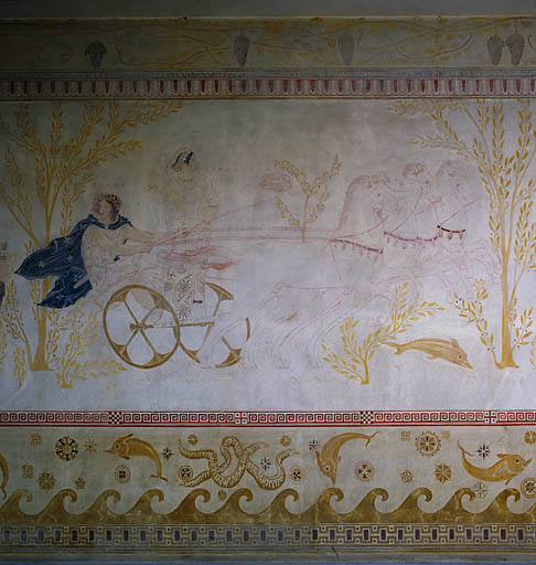 peinture monumentale : Oenomaos offre un sacrifice à Artémis, Course de Pélops, Préparatifs des noces d'Hippodamie et de Pélops