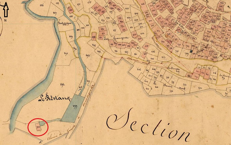 Plan de masse et de situation d'après le cadastre de 1841 (section B, parcelle 900).
