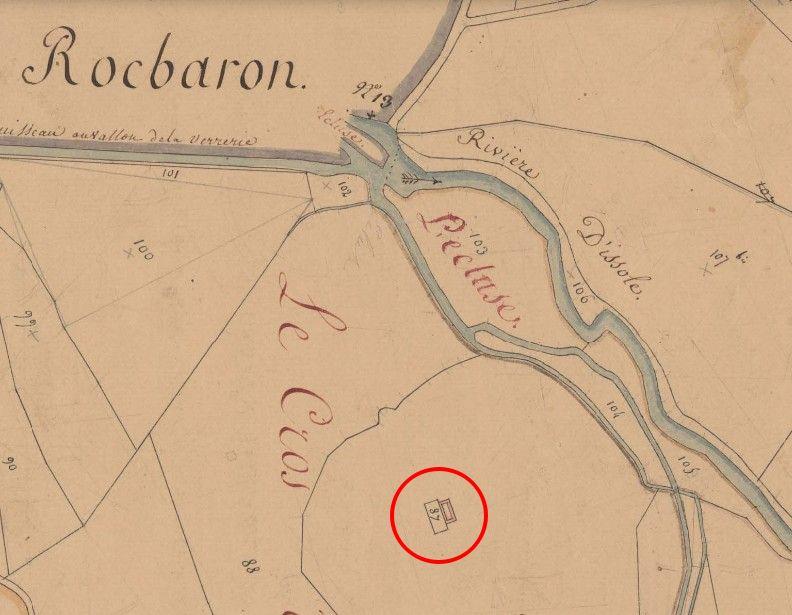 Plan de situation des ruines d’une chapelle d’après le cadastre de 1830-1831 (section A2, parcelle 87).
