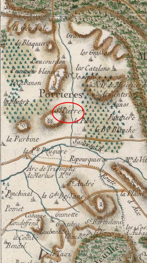 Carte de France dite carte de Cassini, 3e quart 18e siècle [St Pierre, Pourrières].