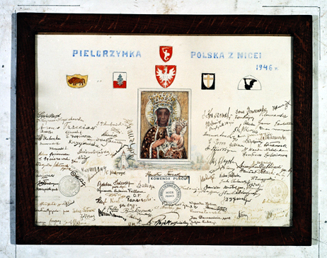 ex-voto, tableau : Vierge noire de Czestochowa, blasons polonais et signatures