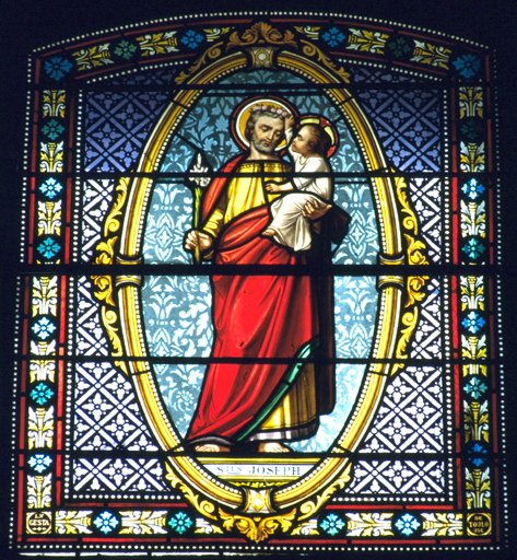 ensemble de 3 verrières à personnage : Saint Joseph et l'Enfant, Saint Antoine de Padoue, Saint Vincent Ferrier