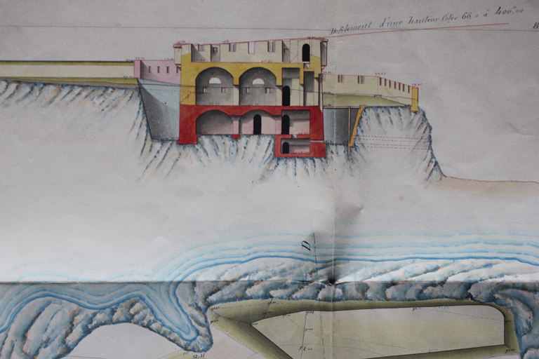 Projets pour 1848. Plan pour l'achèvement de la batterie de la Cride. [détail de la coupe du réduit, tour n° 2].