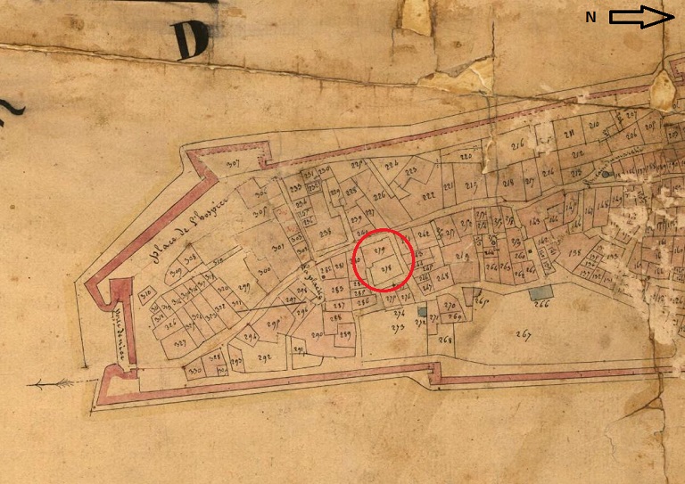 Plan de masse et de situation d'après le cadastre de 1833 (section B, parcelles 278 et 279).