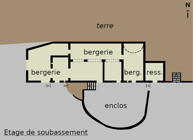Plan schématique des bâtiments : étage de soubassement. 