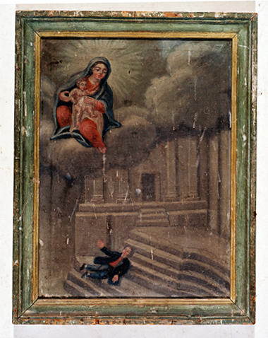 ex-voto, tableau : Chute d'un enfant dans l'escalier devant une église