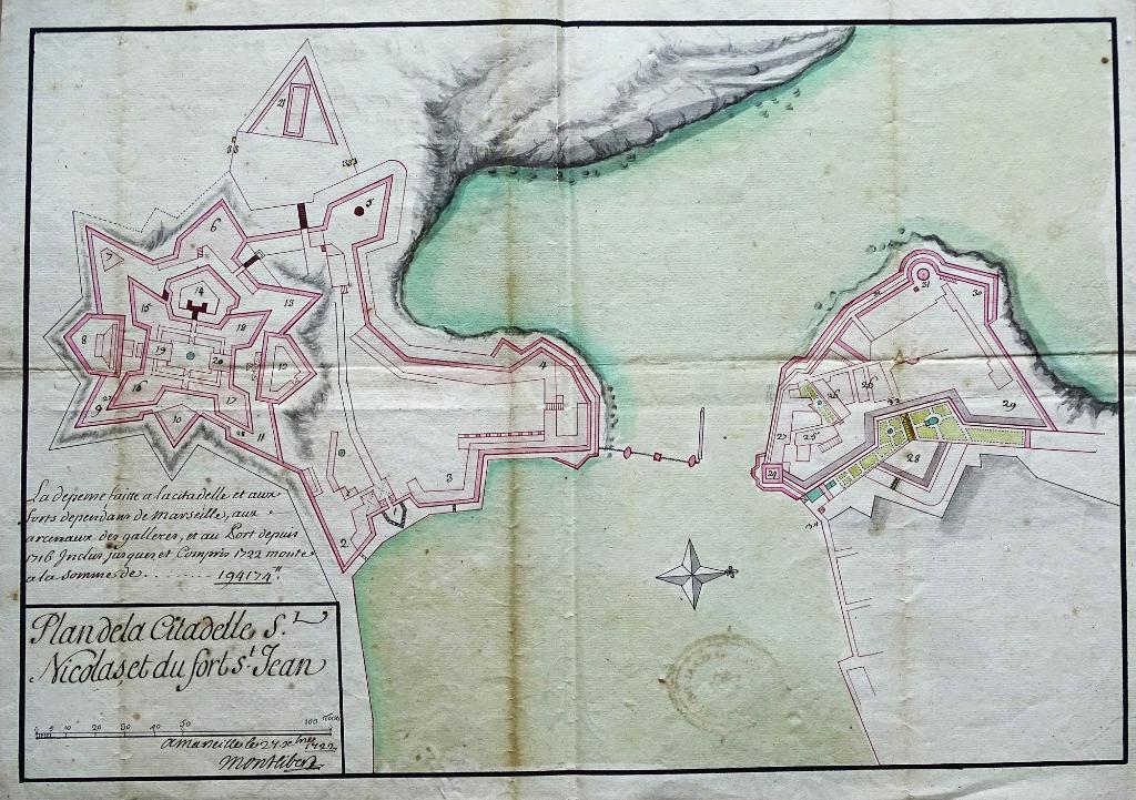Plan de la citadelle St Nicolas et du fort St Jean, 1722.