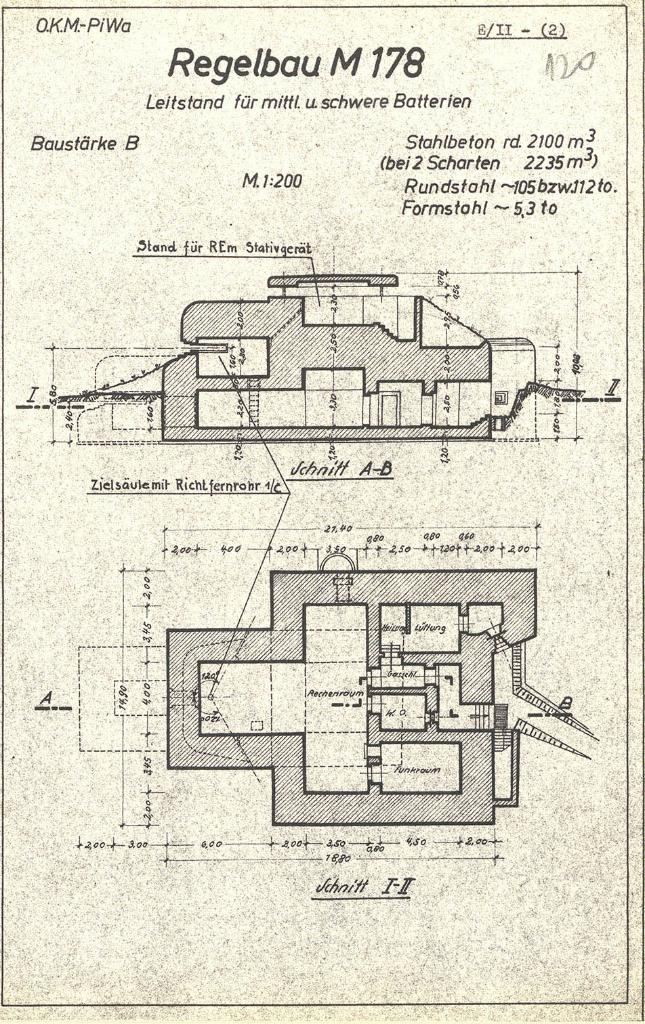 [Plan et coupe du modèle-type de poste de direction de tir Regelbau M178], 1944.