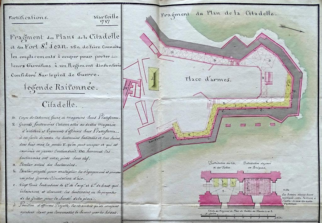 Fragment d'un plan de la citadelle (...) pour les emplacements à occuper pour garnisons, 1787.