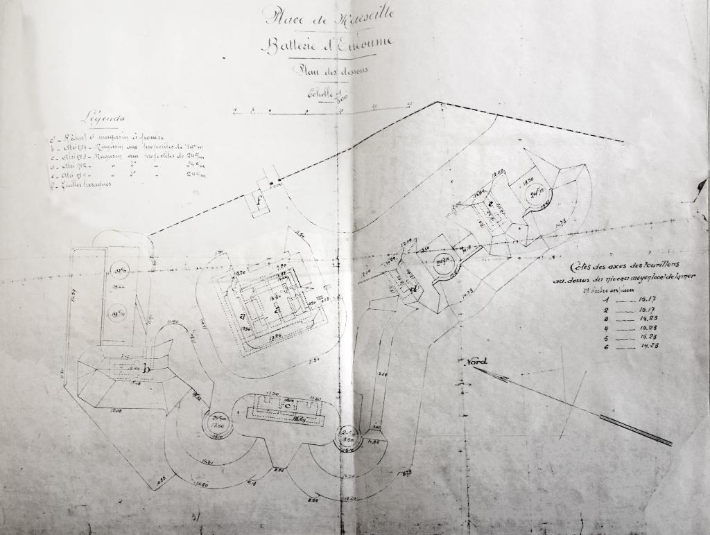 [Plan d'état des lieux de la batterie d'Endoume avec ses abris casematés], 1927.