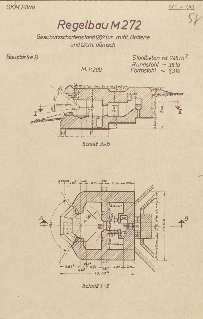 [Plan et coupe du modèle-type de casemate Regelbau M272], 1944.