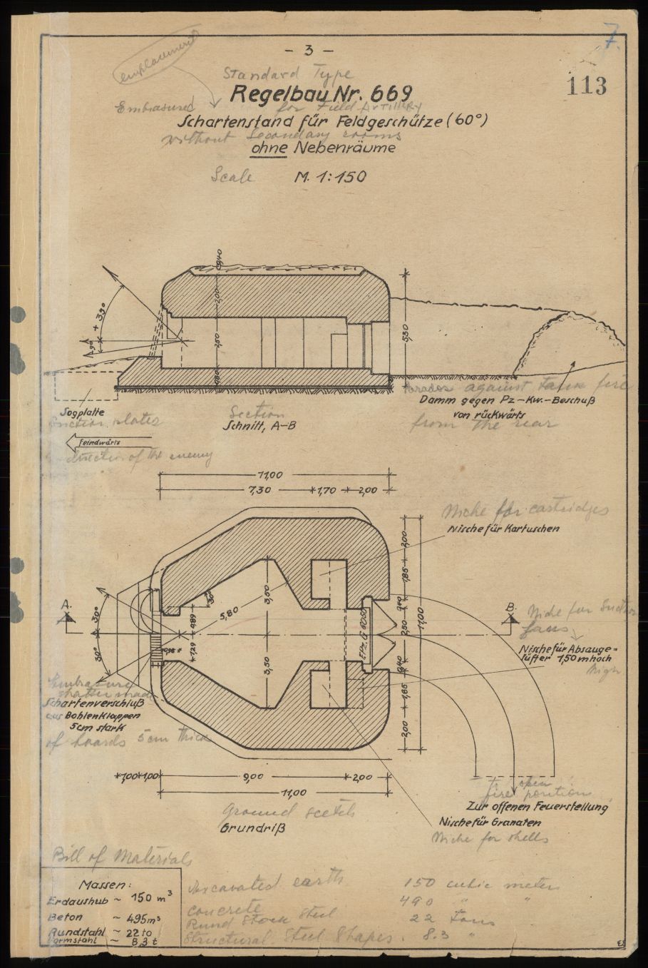 [Plan et coupe du modèle-type de casemate Regelbau 669], 1942.