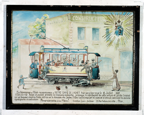 ex-voto, tableau : Homme traîné par un tramway, Louis Destefanis