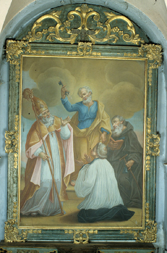tableau : Saint Arnoul de Gap (?),saint Pierre apôtre,saint Antoine abbé,donateur ecclésiastique