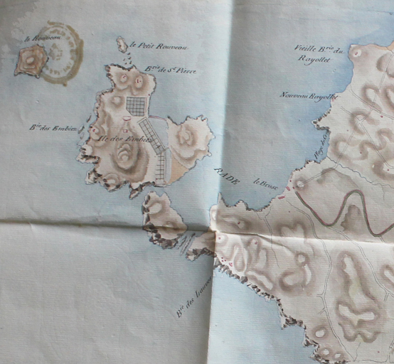 Détail de l'île des Embiez sur la "carte militaire de la reconnaissance de la rade du Brusc et du terrain qui la sépare de Toulon", 27 mars 1812