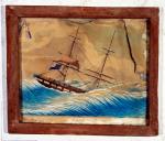 ex-voto, tableau : Bateau dans la tempête, un deux-mâts arborant pavillon sarde