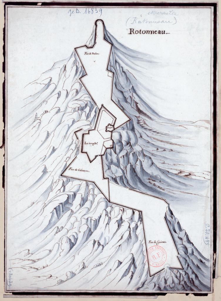 [Plan cavalier du fort de Ratonneau], 1675.