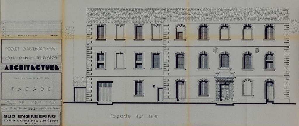 Projet d'aménagement d'une maison, maître de l'ouvrage Mr et Mme Juge, façade [sur rue], 1978.