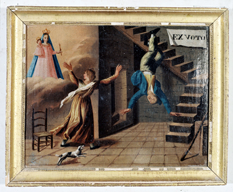 ex-voto, tableau : Chute d'un homme tombant d'un escalier