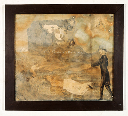 ex-voto, tableau : Chute d'un homme avec son enfant, Lucio Cornien