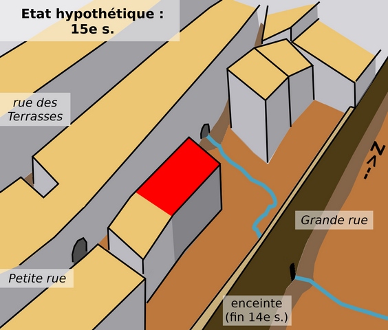 Le bâtiment dans son quartier, état hypothétique : 15e siècle.