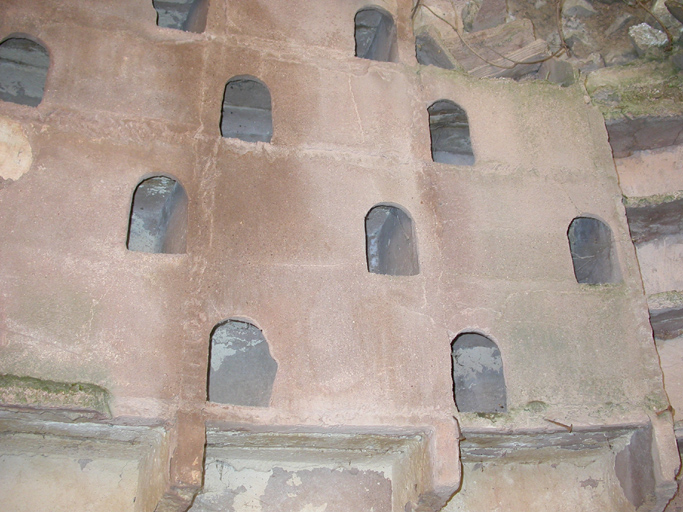 Tartonne. Château de Maladrech. Bâtiment sud. Tour sud-ouest. Premier étage. Boulins du pigeonnier.