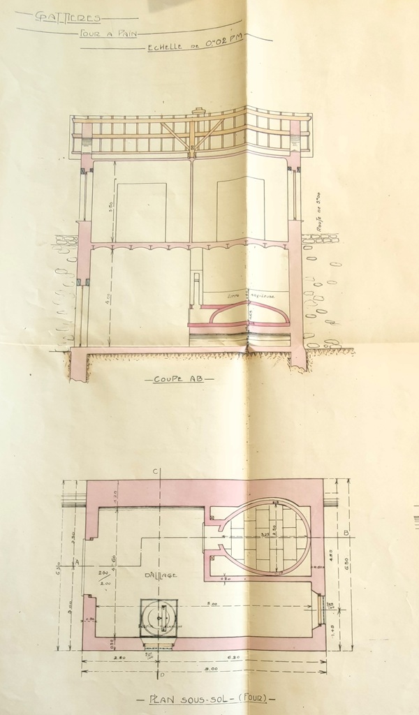 Gattières. Four à pain. Coupe AB et Plan sous-sol (four).