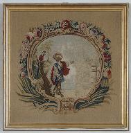 Ensemble de deux tableaux de tapisserie : singerie et basse-cour