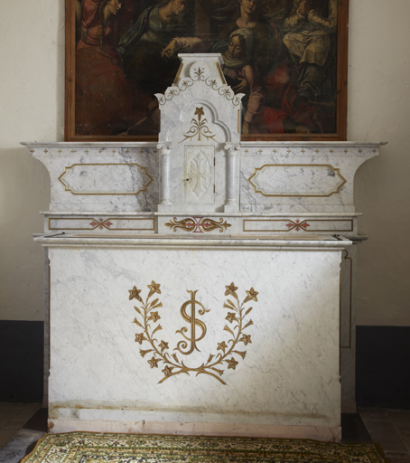 Ensemble de l'autel secondaire de saint Jean : autel, deux gradins d'autel, tabernacle, exposition