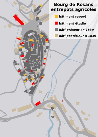 Entrepôts agricoles repérés et étudiés au bourg de Rosans.