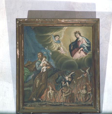 tableau : La Vierge, saint Joseph et l'Enfant Jésus, les âmes du Purgatoire
