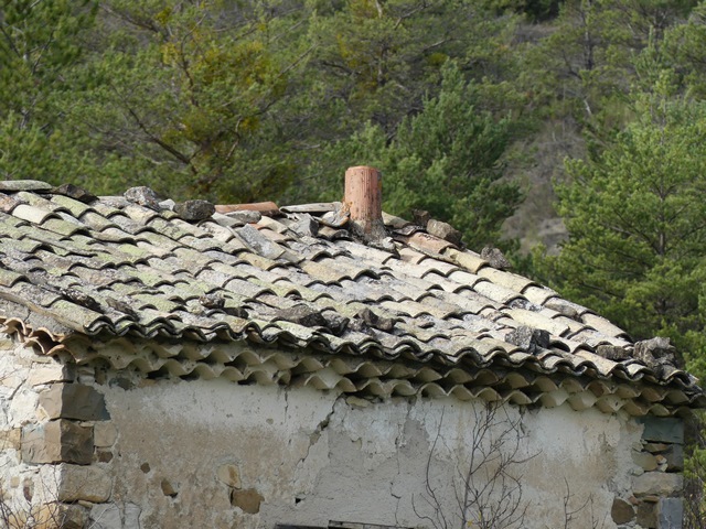 Couverture en tuile creuse et souche de la cheminée.